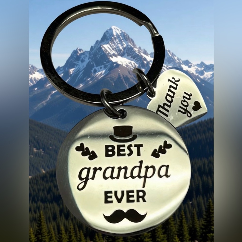 Best Grandpa Ever Silver Keychain with Thank You Charm